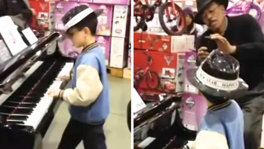 Little boy amazes shoppers with incredible musical skills