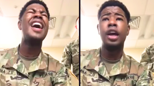 Soldiers stun with singing of “Amazing Grace” & “God Bless America.”