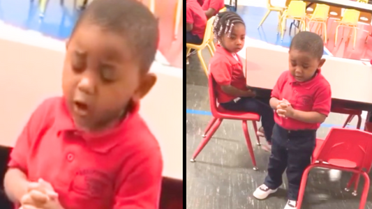 Toddler leads class prayer in class and tugs everyone's heartstrings